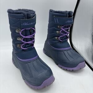 Skechers Boots Little Girls Size 1 Cold Weather Winter Snow Navy Purple 88885L